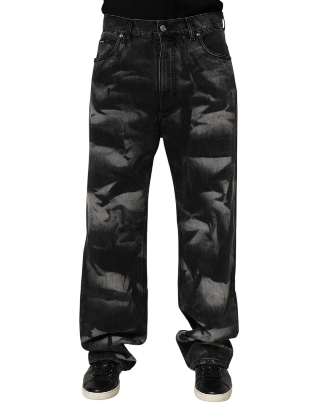 Dolce & Gabbana Black Marbled Effect Straight Men Denim Jeans