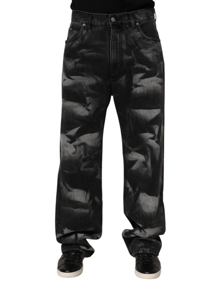 Dolce & Gabbana Black Marbled Effect Straight Men Denim Jeans