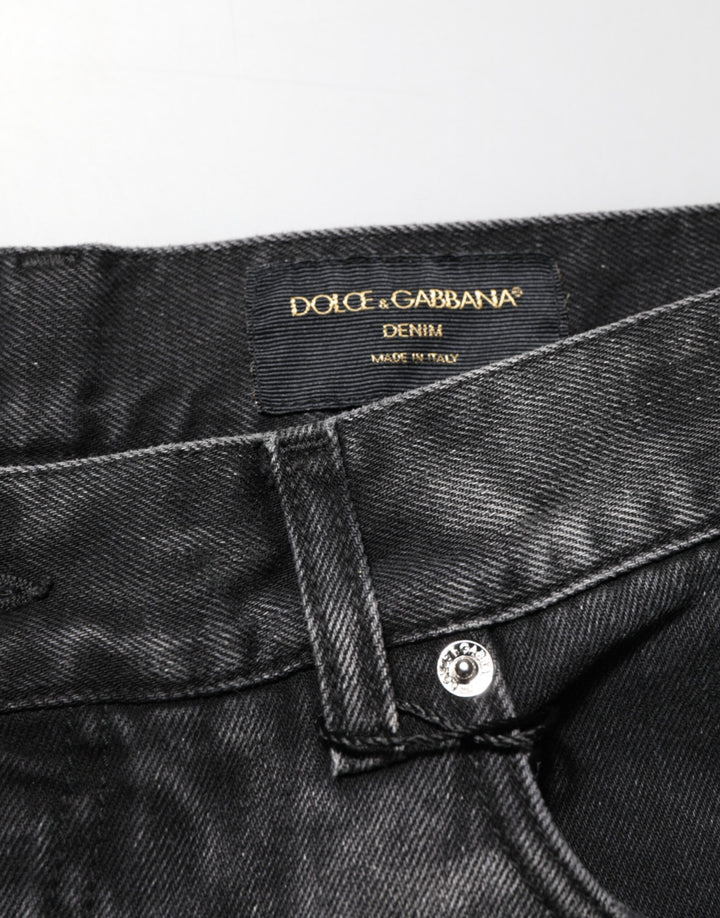 Dolce & Gabbana Black Marbled Effect Straight Men Denim Jeans