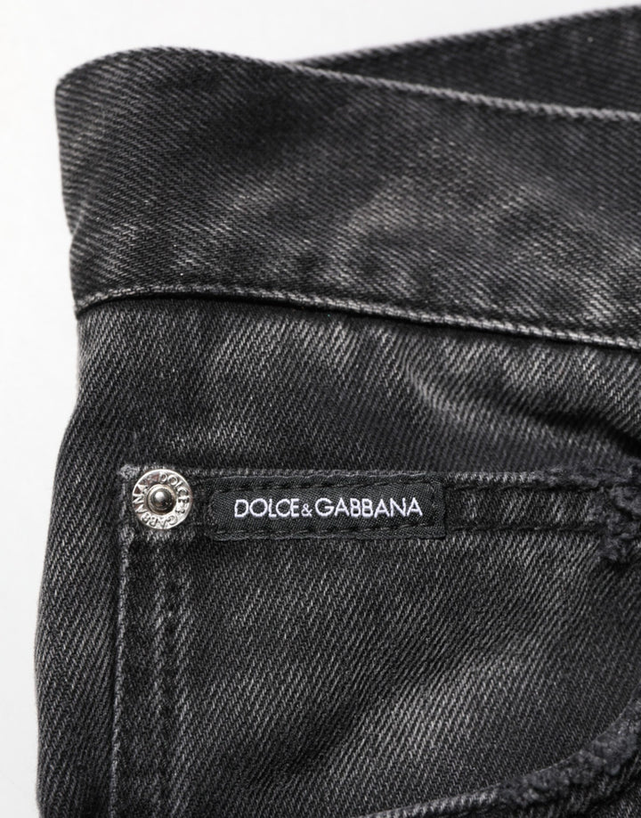 Dolce & Gabbana Black Marbled Effect Straight Men Denim Jeans
