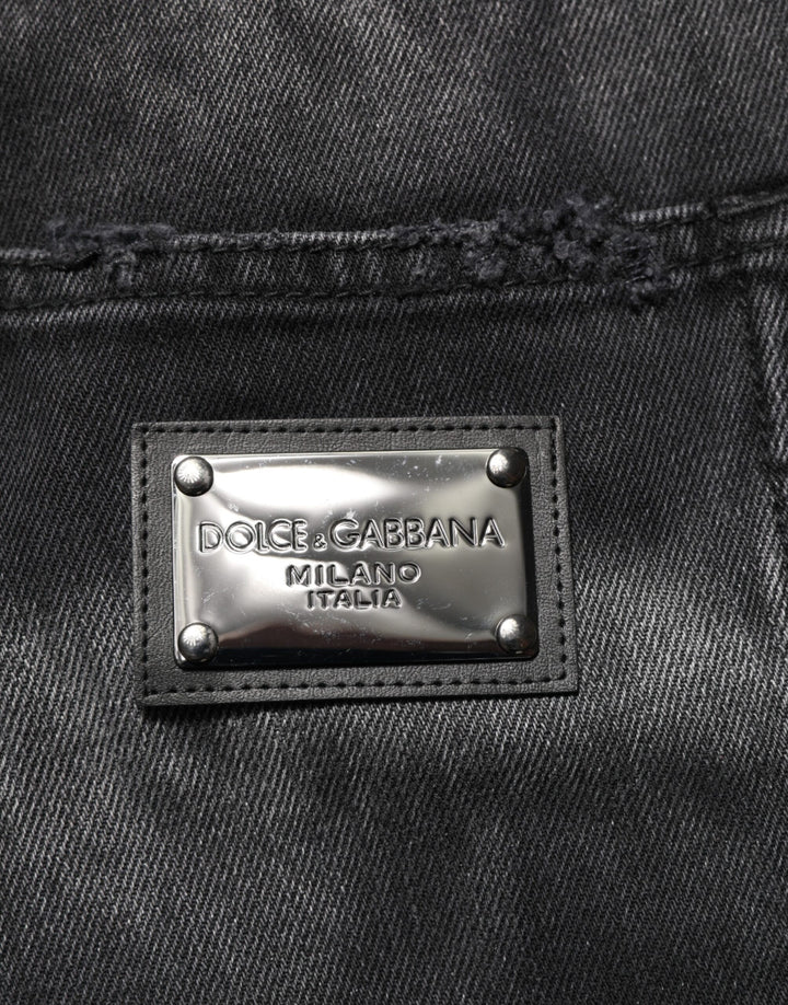 Dolce & Gabbana Black Marbled Effect Straight Men Denim Jeans