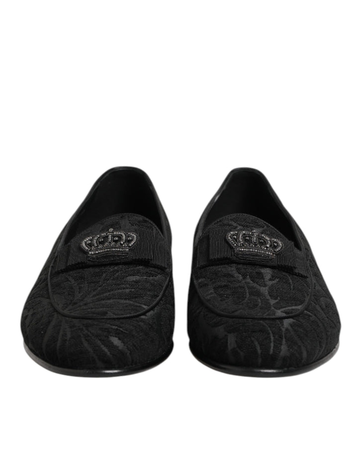 Dolce & Gabbana Black Brocade Crown Loafers Dress Shoes