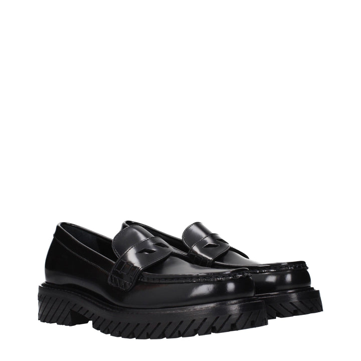 Off-White Black Leather Slip-On Loafers
