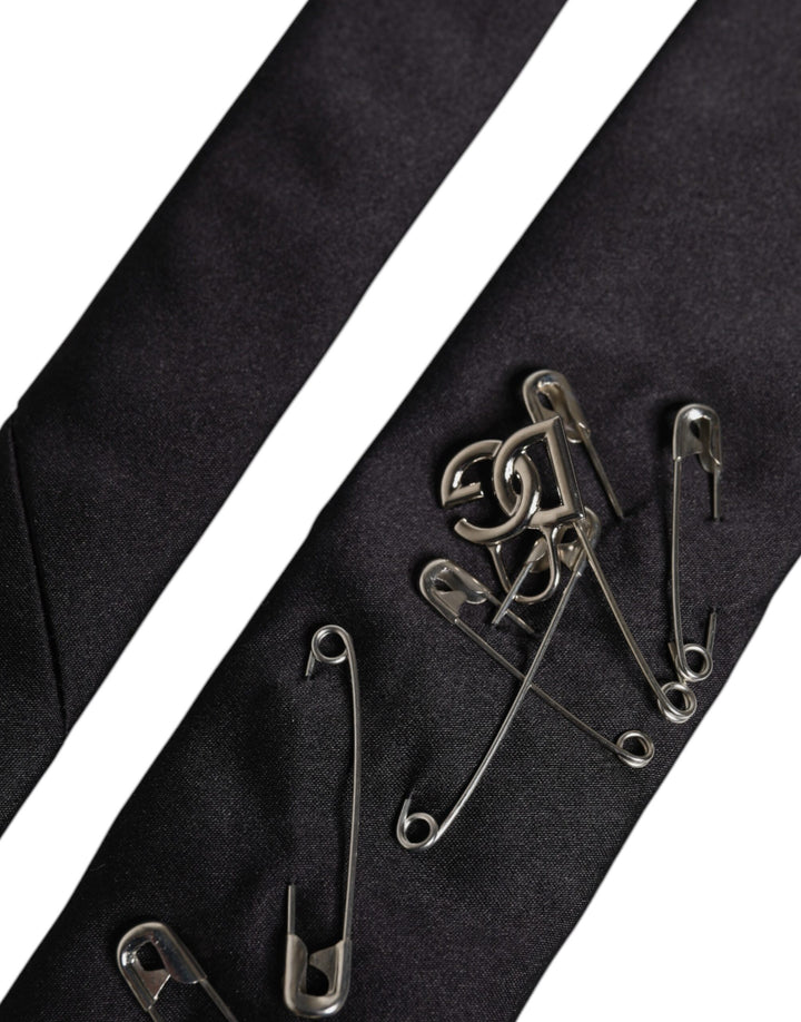 Dolce & Gabbana Black Safety Pins Silk Adjustable Necktie Accessory Tie