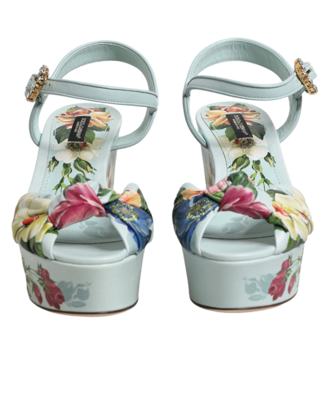 Dolce & Gabbana Green Floral Ankle Strap Wedge Sandals Shoes