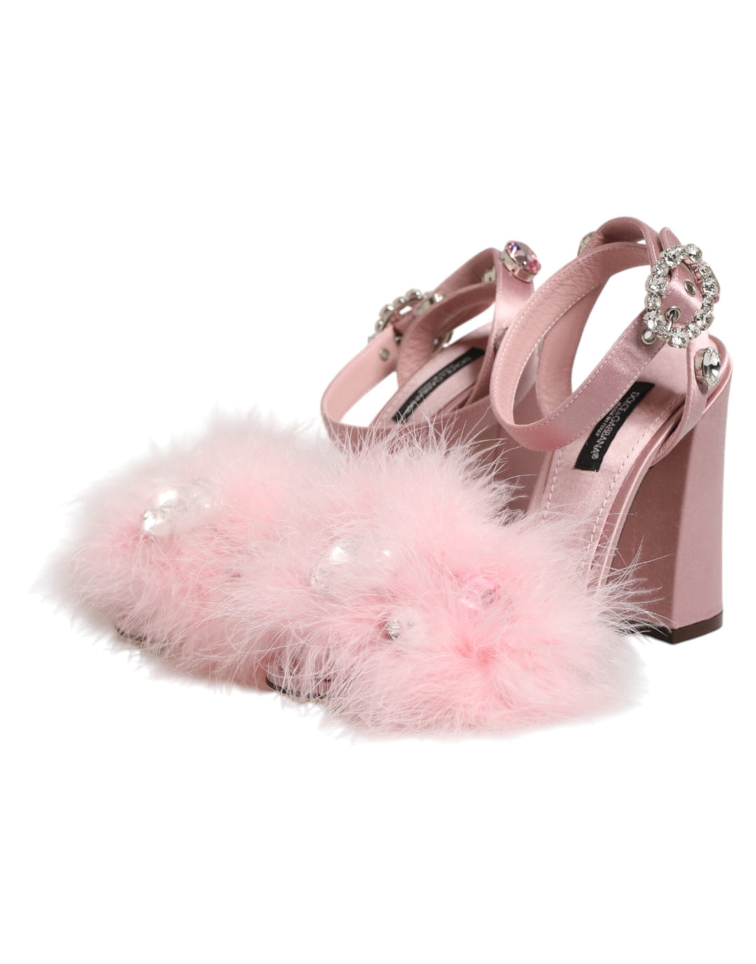 Dolce & Gabbana Pink Crystal Fur Embellished Sandals Shoes