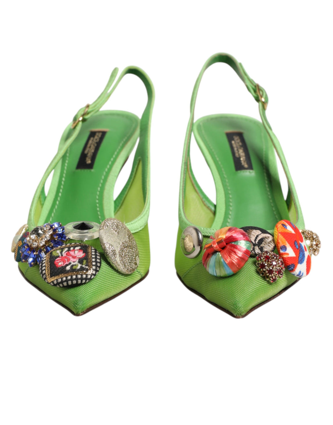 Dolce & Gabbana Green Embellished Heels Slingbacks Shoes