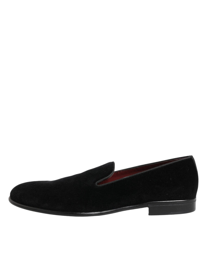 Dolce & Gabbana Black Leather Suede Slip On Loafer Dress Shoes
