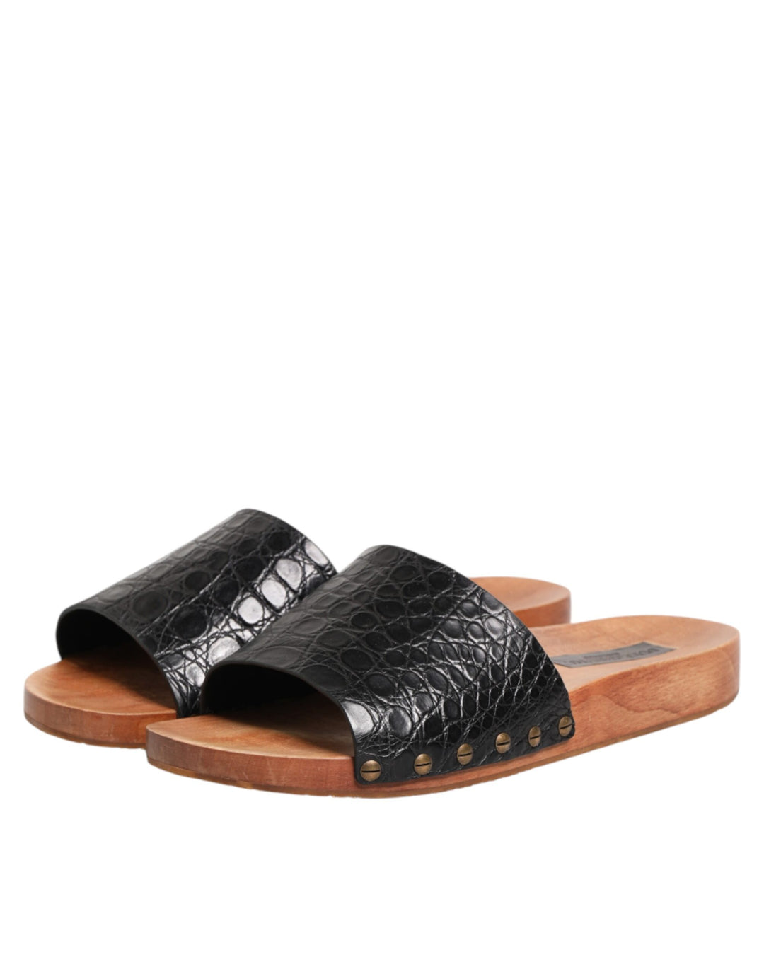 Dolce & Gabbana Black Brown Leather Slides Sandals Shoes