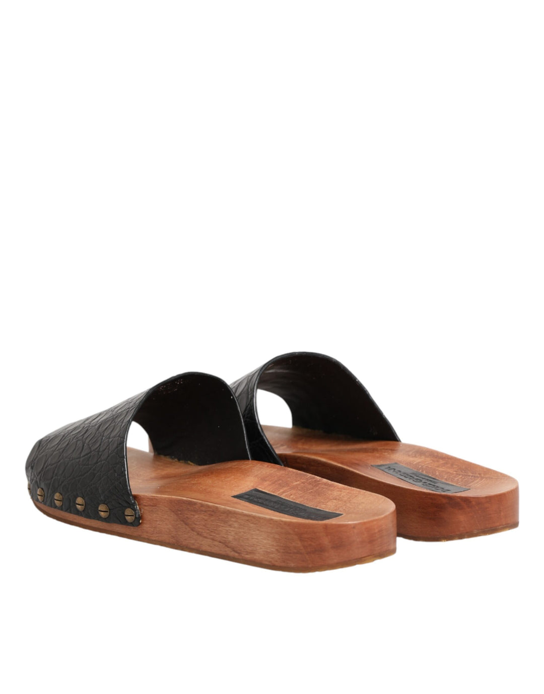Dolce & Gabbana Black Brown Leather Slides Sandals Shoes