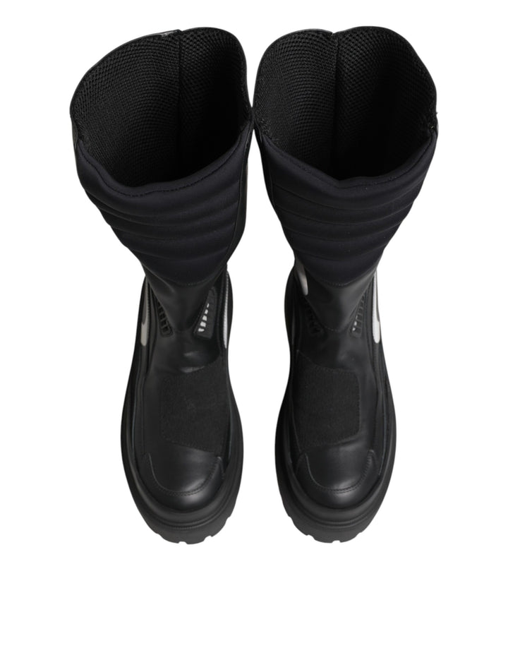 Dolce & Gabbana Black Leather Mid Calf Biker Boots Shoes