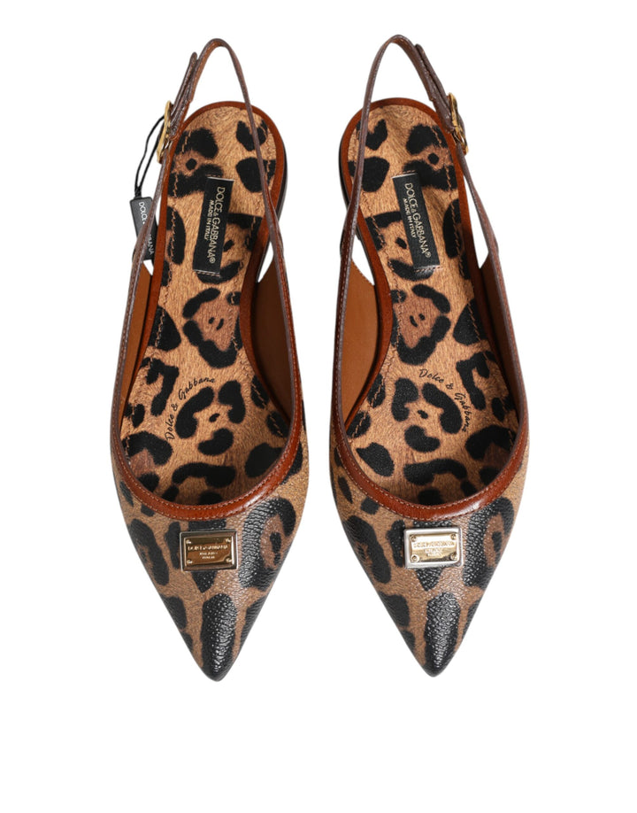 Dolce & Gabbana Brown Leopard Slingback Flats Sandals Shoes