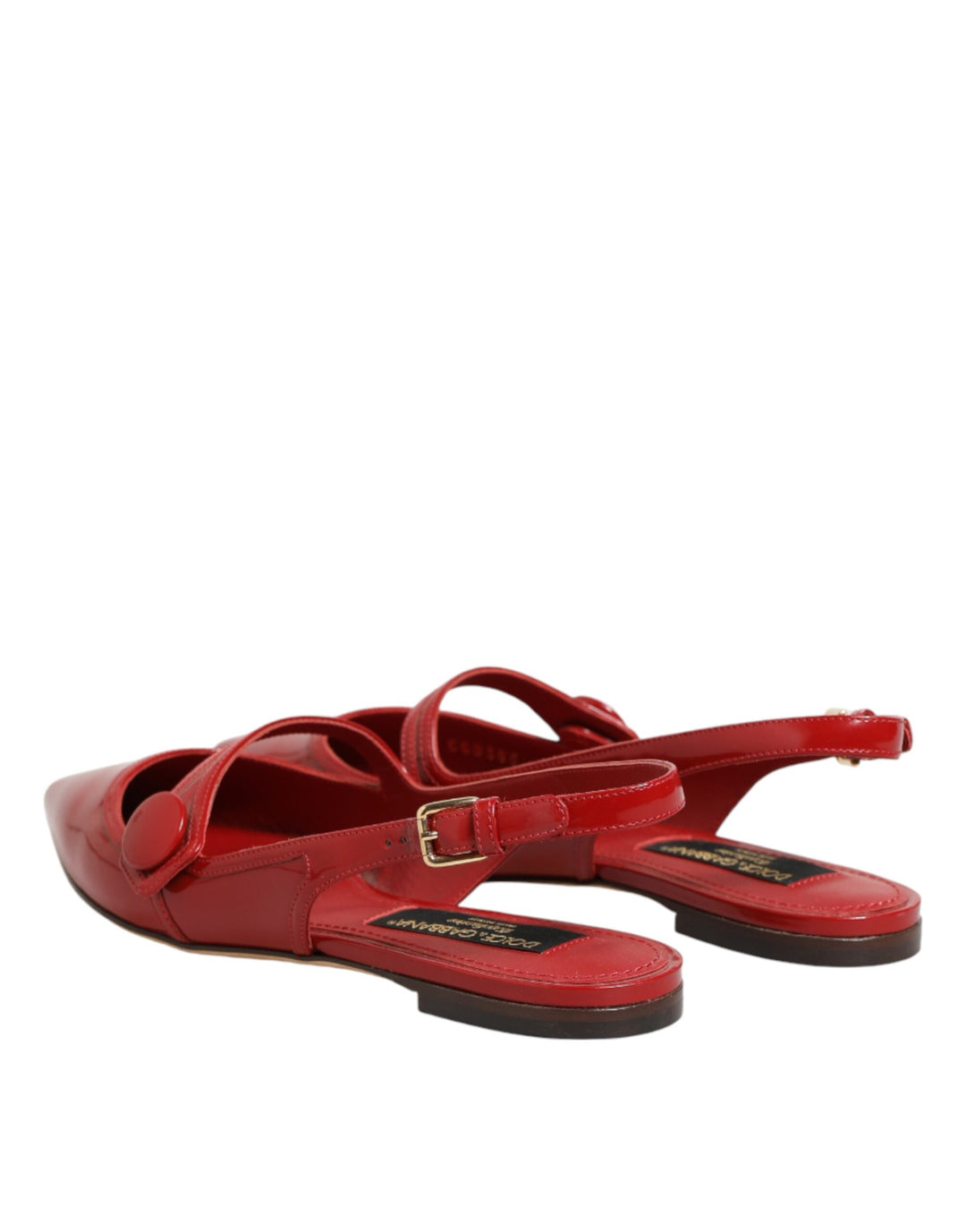 Dolce & Gabbana Red Leather Slingback Flats Sandals Shoes