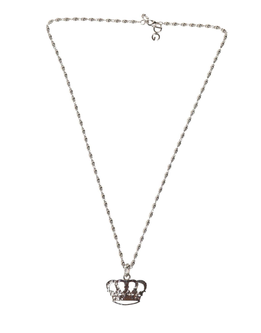 Dolce & Gabbana Silver Tone Brass Chain Crown Crystal Pendant  Necklace