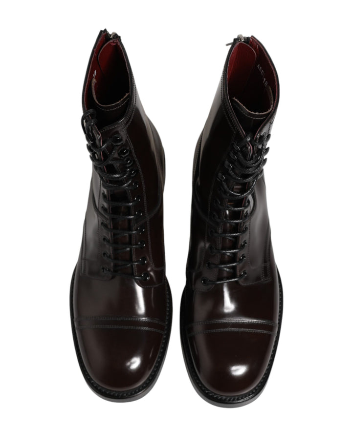 Dolce & Gabbana Black Leather Lace Up Mid Calf Boots Shoes