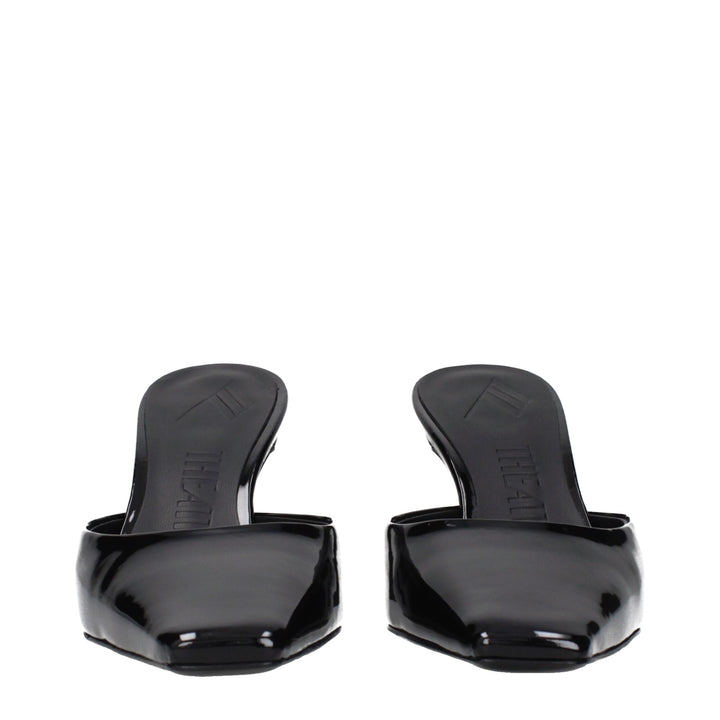 The Attico Black Leather Flat Sandals