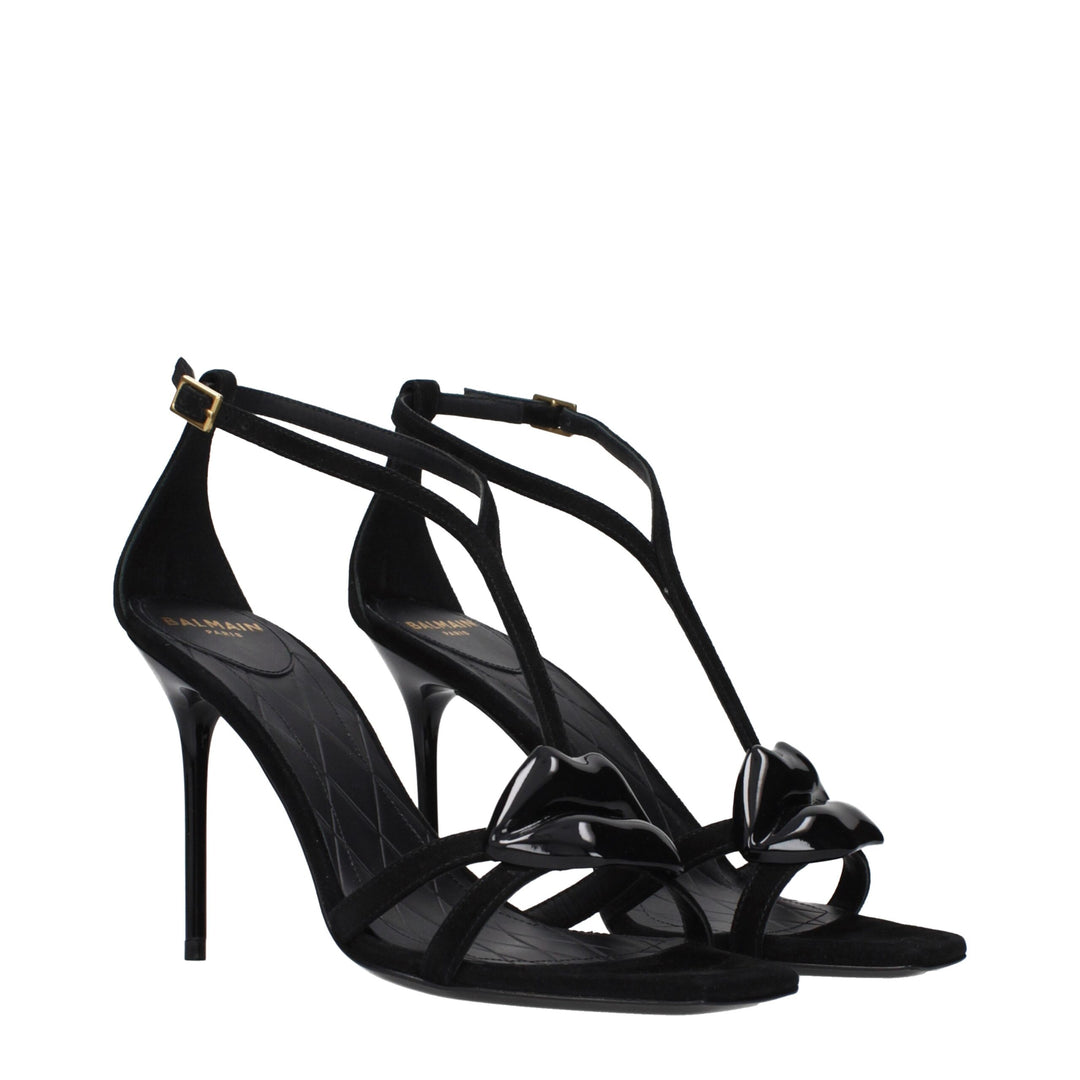 Balmain Black Leather Stiletto Heel Sandals