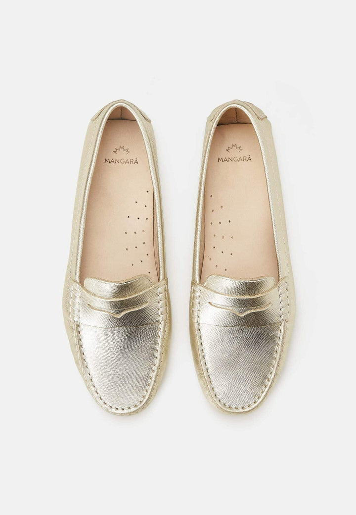 Mangará Atelier Gold Calf Leather Penny Loafers – Women’S Classic Driving Shoes