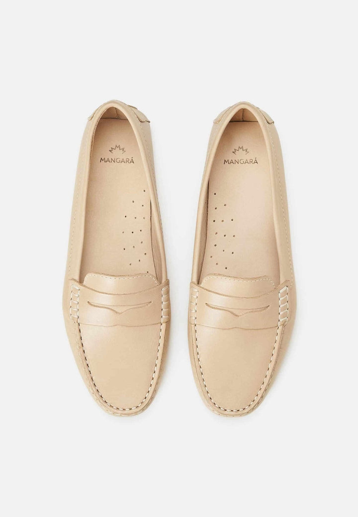 Mangará Atelier Beige Calf Leather Penny Loafers – Women’S Classic Driving Shoes