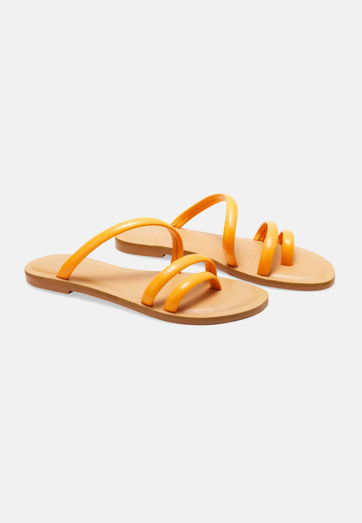 Mangará Atelier Orange Calf Leather Flat Sandals – Women’S Minimalist Three-Strap Slides