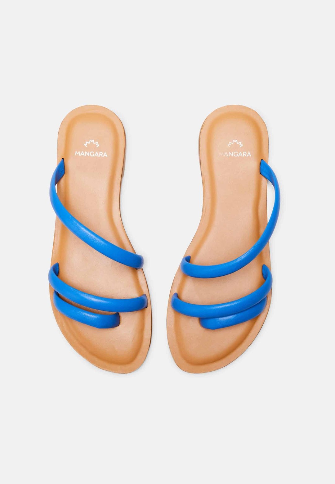 Mangará Atelier Blue Calf Leather Flat Sandals – Women’S Minimalist Three-Strap Slides