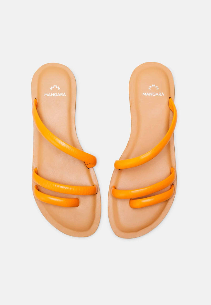 Mangará Atelier Orange Calf Leather Flat Sandals – Women’S Minimalist Three-Strap Slides