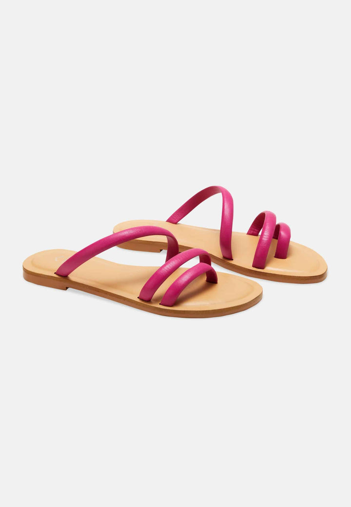 Mangará Atelier Pink Calf Leather Flat Sandals – Women’S Minimalist Three-Strap Slides