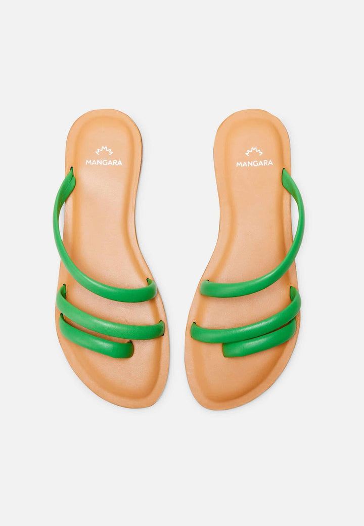 Mangará Atelier Green Calf Leather Flat Sandals – Women’S Minimalist Three-Strap Slides