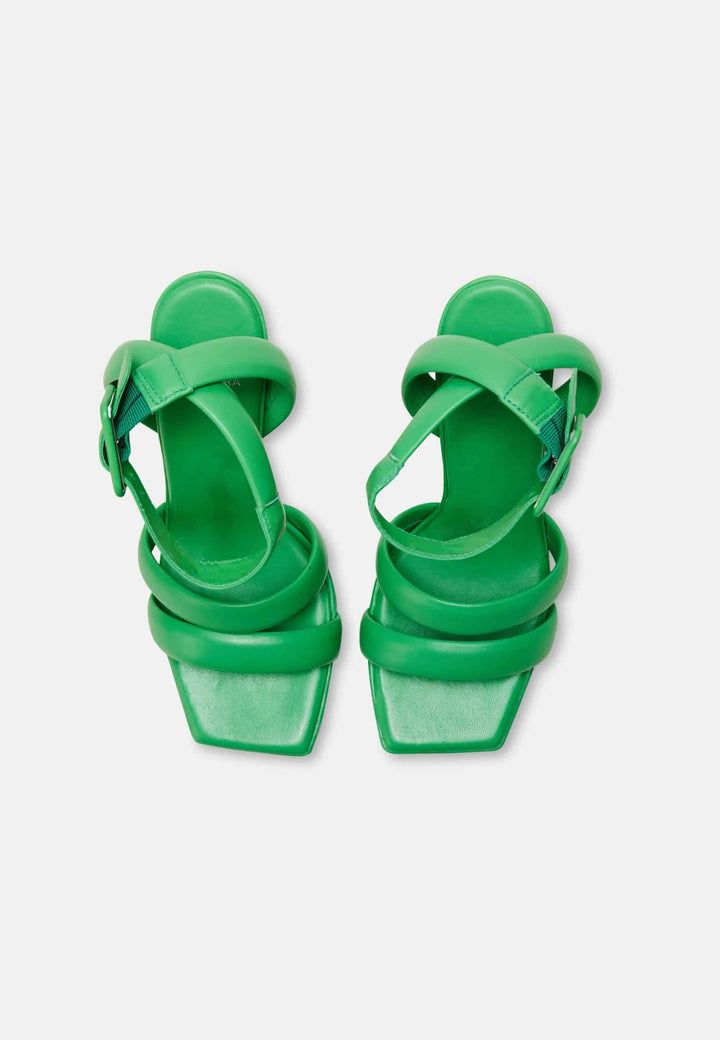 Mangará Atelier Green Calf Leather Sandals Uvaia – Women’S 8 Cm Sculpted Heel With Ankle Strap