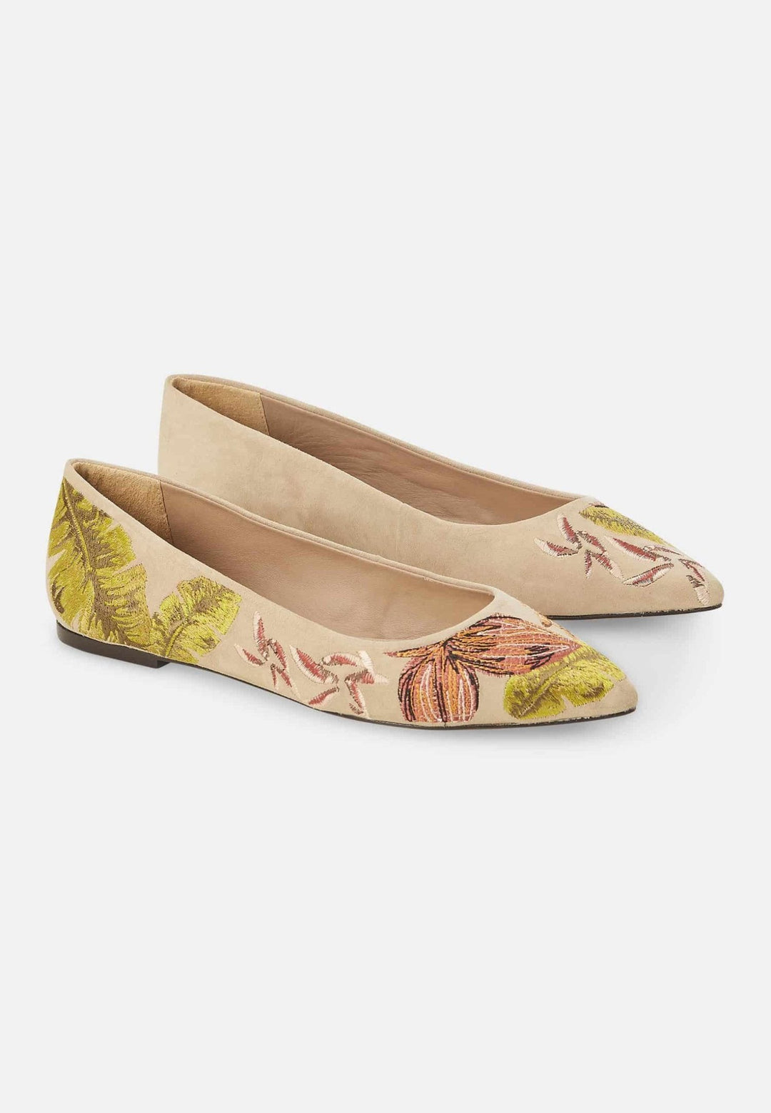 Mangará Atelier Beige Suede Embroidered Ballerinas – Elegant Women’S Flat Shoes