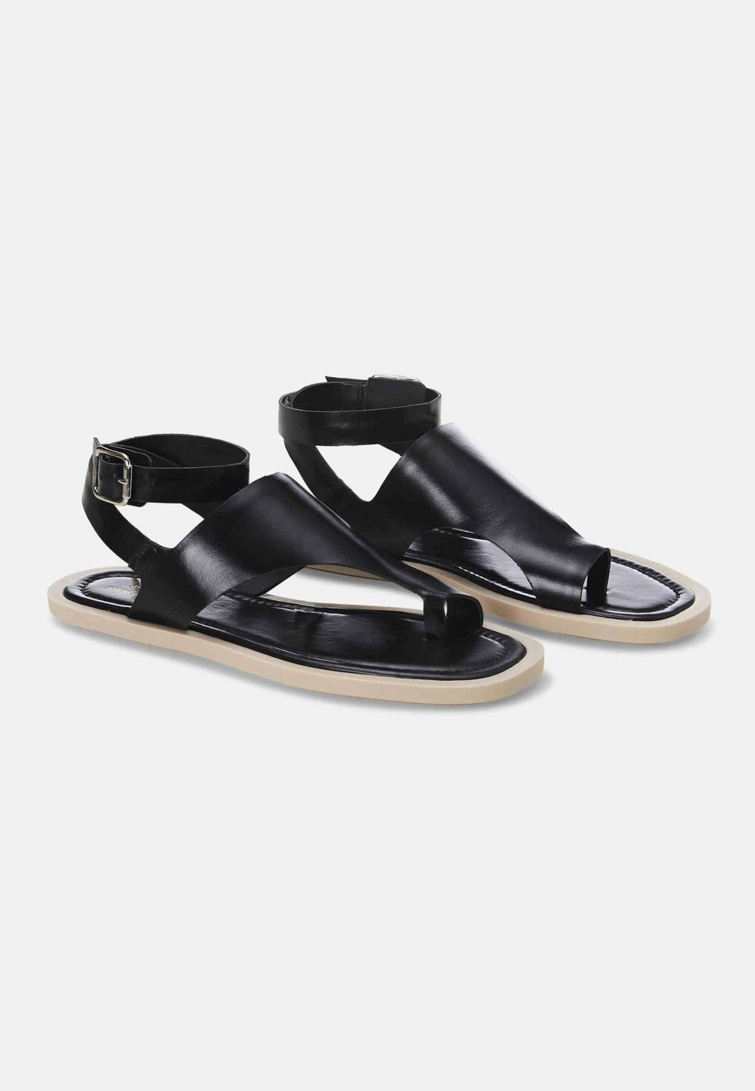 Mangará Atelier Black Leather Toe-Ring Sandals – Handmade Women’S Flat Sandals