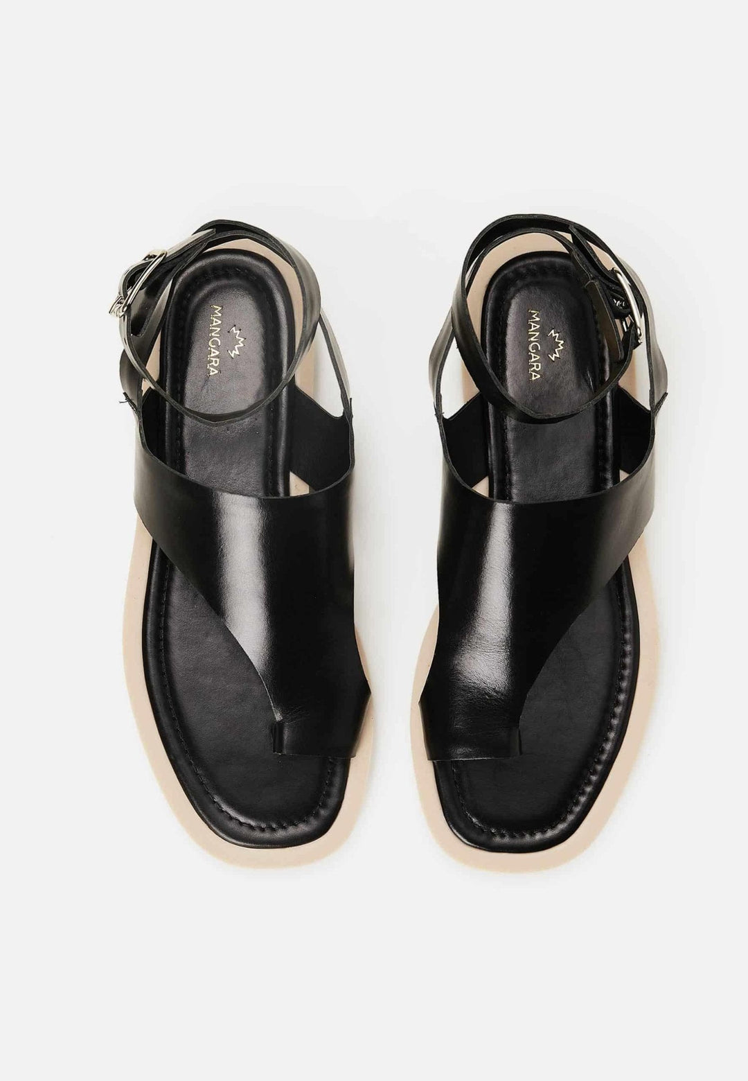 Mangará Atelier Black Leather Toe-Ring Sandals – Handmade Women’S Flat Sandals