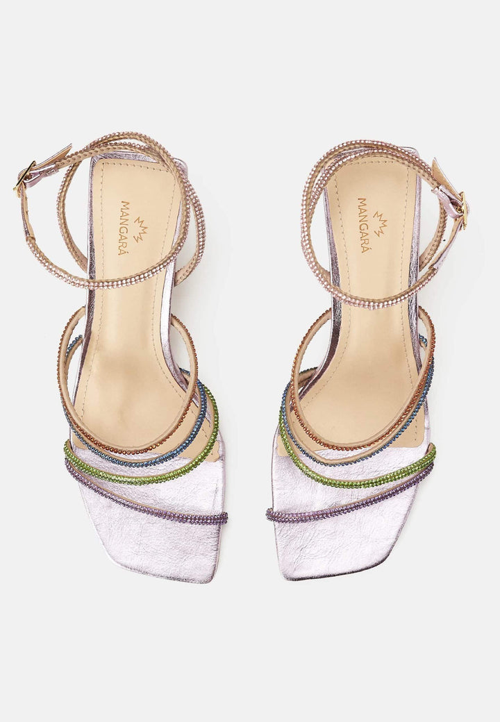 Mangará Atelier Multicolor Crystal Strappy Sandals – Elegant Women’S Flat Shoes