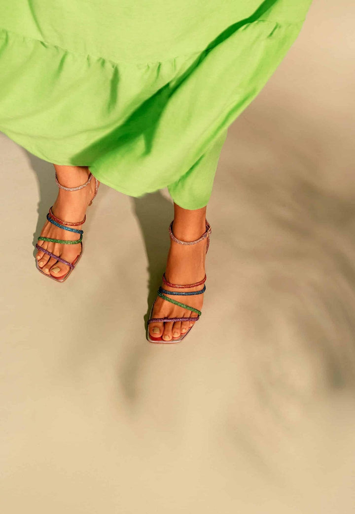 Mangará Atelier Multicolor Crystal Leather Sandals – 8 Cm Heeled Strappy Design