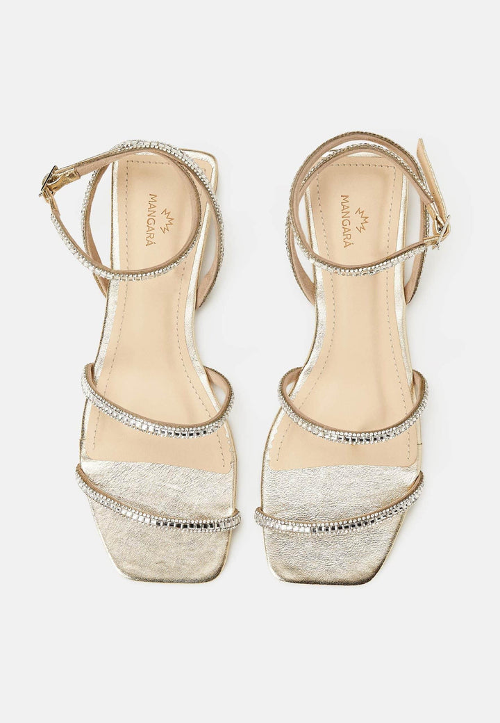Mangará Atelier Gold Leather Flat Sandals – Handcrafted With Crystal Straps
