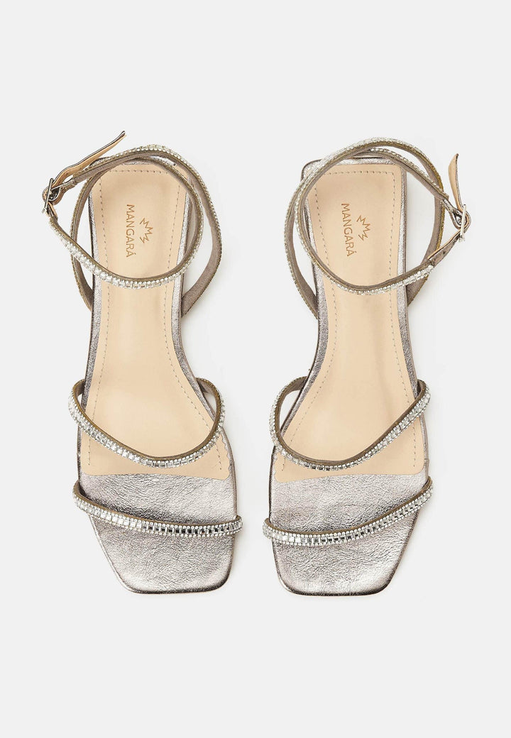 Mangará Atelier Silver Leather Flat Sandals – Handcrafted With Crystal Straps