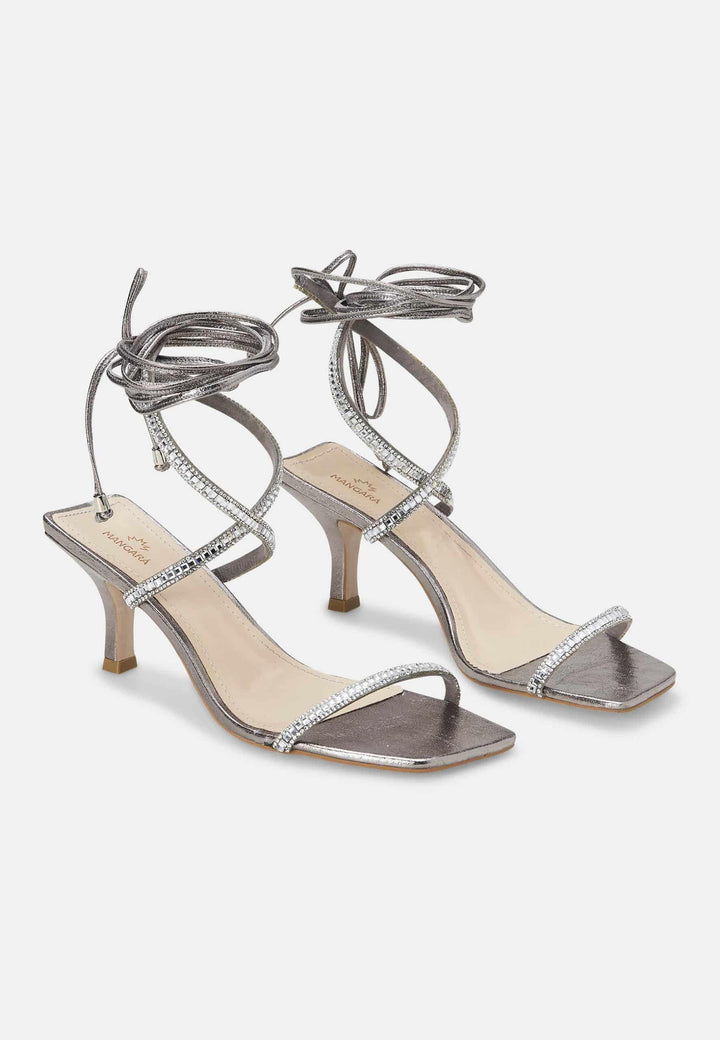 Mangará Atelier Silver Leather 8 Cm Heeled Sandals – Handcrafted Open-Toe Design
