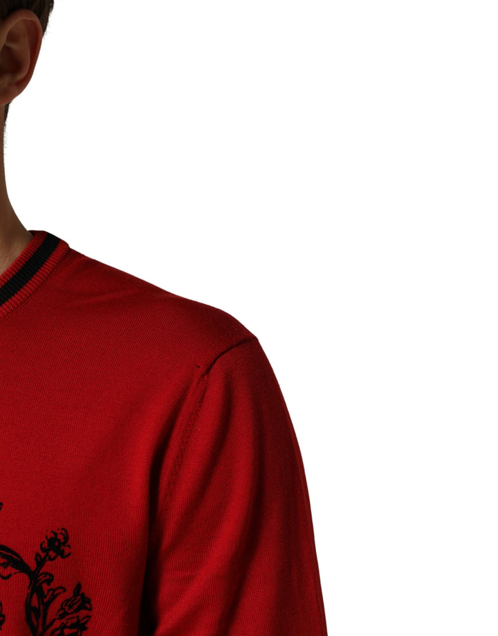 Dolce & Gabbana Red Lion Crown Logo Wool Crewneck Sweater