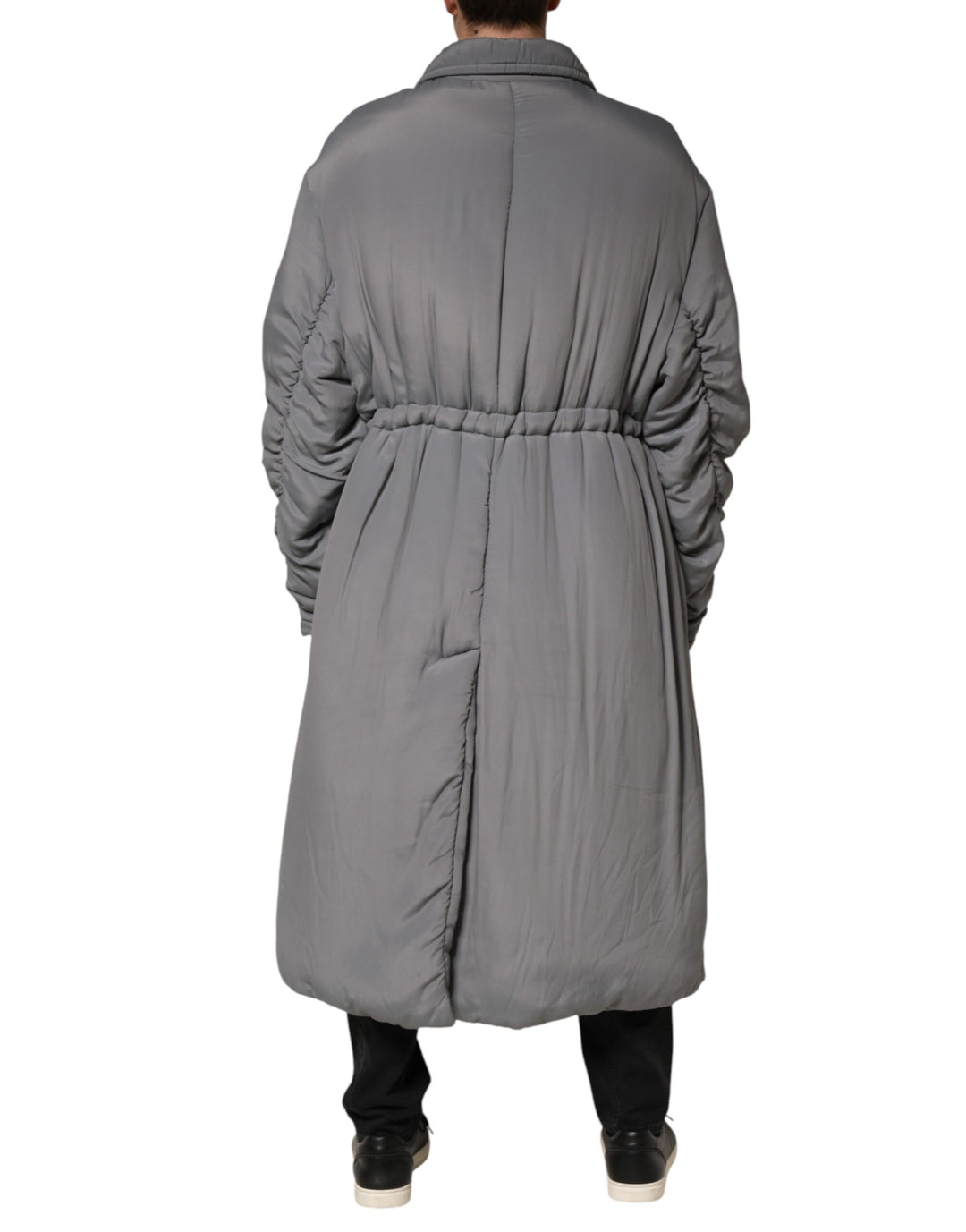 Dolce & Gabbana Gray Acetate Padded Collared Coat Jacket