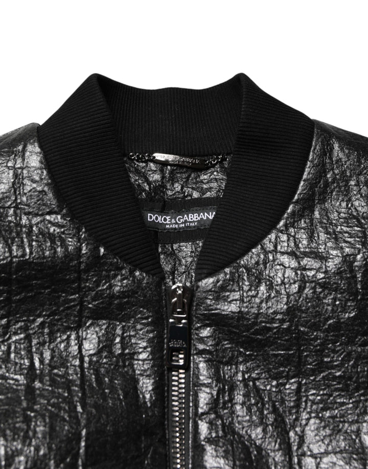 Dolce & Gabbana Black Cellulose Leather FullZip Biker Jacket