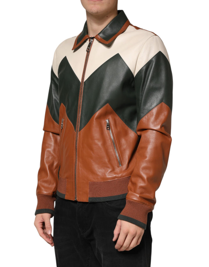 Dolce & Gabbana Multicolor Leather Full Zip men Biker Jacket